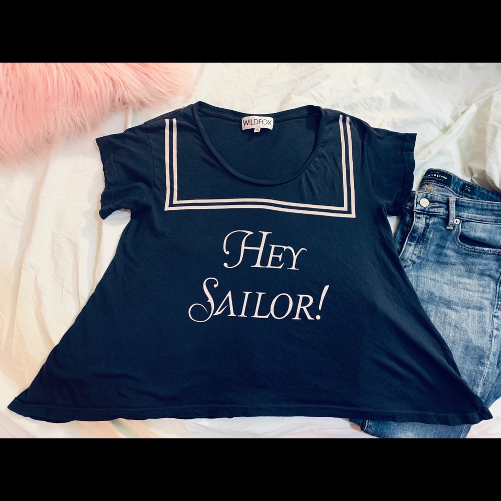 Wildfox Navy flared T-shirt “Hey Sailor” XS